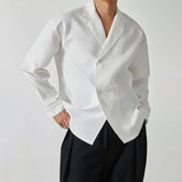 Hearujoy Mens Waffle Suit Collar Long-Sleeve Shirt Genderless French Personality Street Fashion Youth Trend Solid Color V-Neck Top Unisex